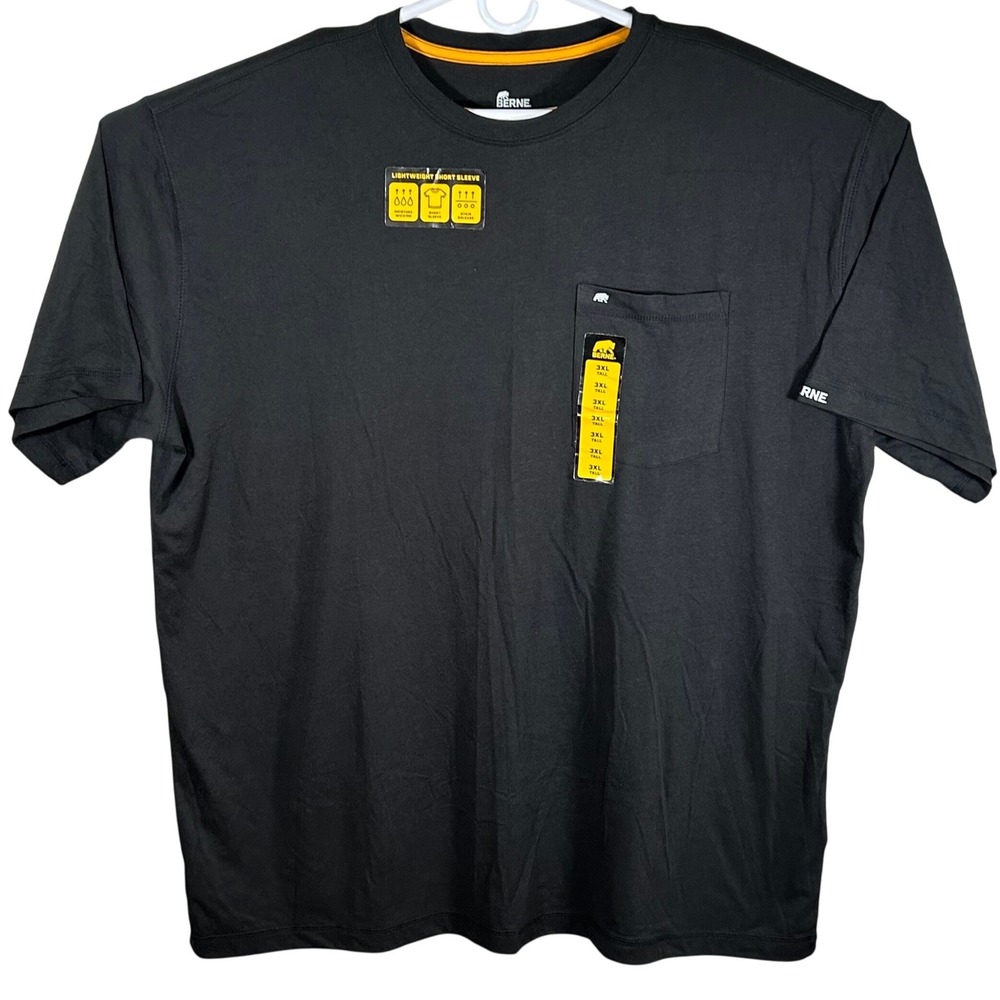 Berne Mens 3XL Tall Black Lightweight Pocket T-Shirt Moisture Wicking Brand New
